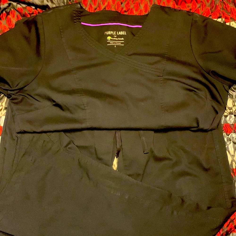 Black, Healing Hands Purple Label, Large/Top, Medium/Pants